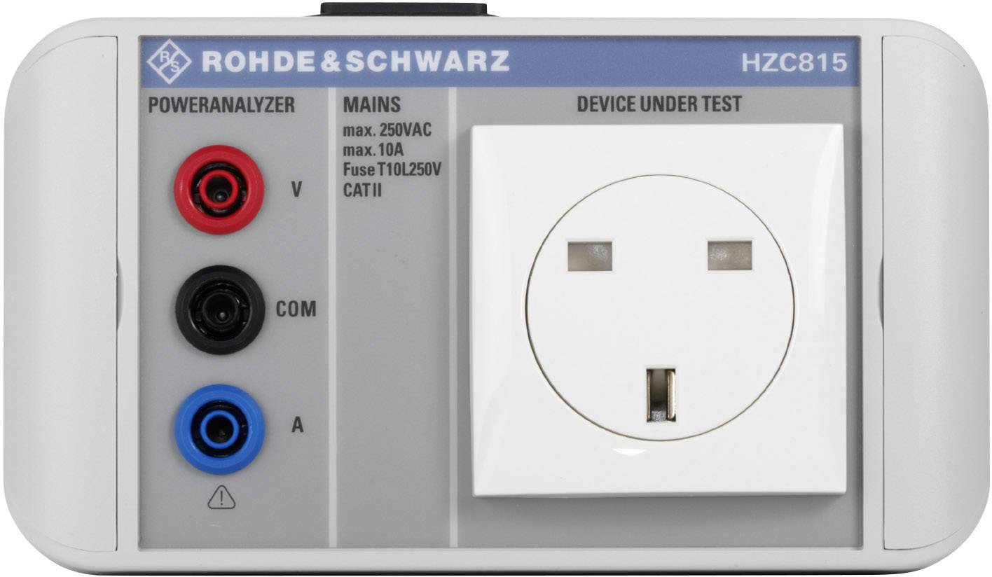 Un appareil de mesure électrique avec différentes connexions et une prise de courant, utilisé pour l'analyse d'appareils électriques.