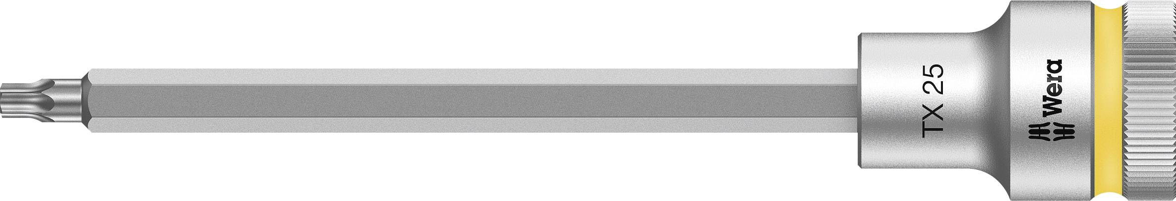 Schraubendrehereinsatz von Wera, Typ TX 25, mit sechskantiger Schaftform und gelbem Ring, spezialisiert für Torx-Schrauben.