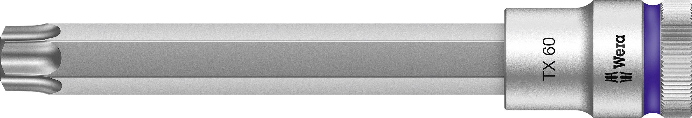 Embout Torx en argent, TX 60, de Wera, avec poignée striée. La caractéristique principale est la tête en étoile à six branches pour le vissage.