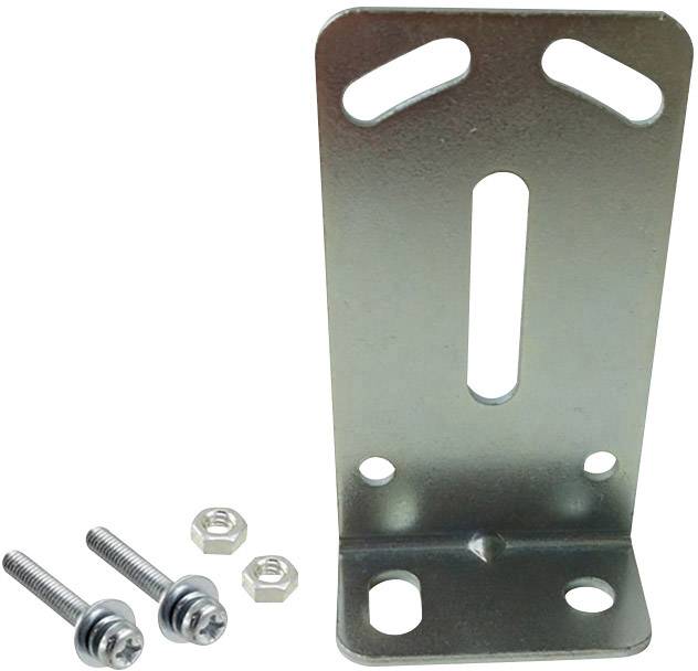 Support d'angle métallique avec deux vis et écrous pour fixation. Adapté aux travaux de montage ou de réparation.