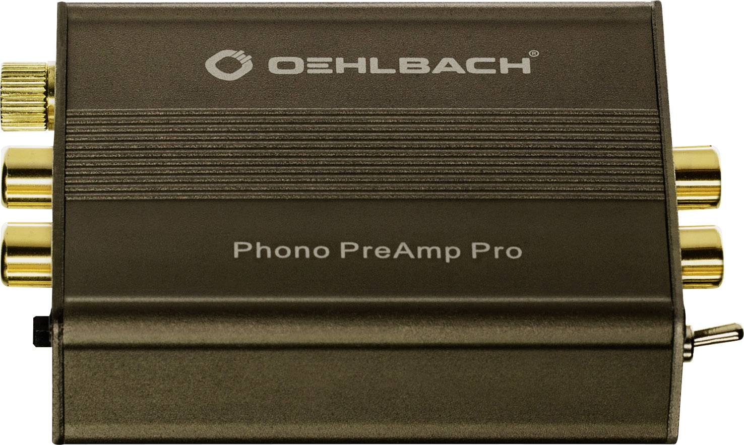 Préamplificateur phono Schwarzer Oehlbach noir avec des connexions dorées et l'inscription 'Phono PreAmp Pro'.