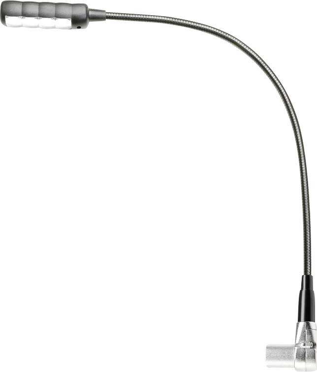 Lampe LED flexible avec col de cygne orientable, boîtier argenté. Idéale pour l'éclairage ciblé des surfaces de travail.