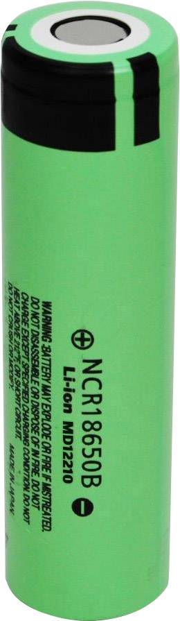 Batterie lithium-ion cylindrique verte avec du texte noir, identifiée comme 'NCR18650B'.