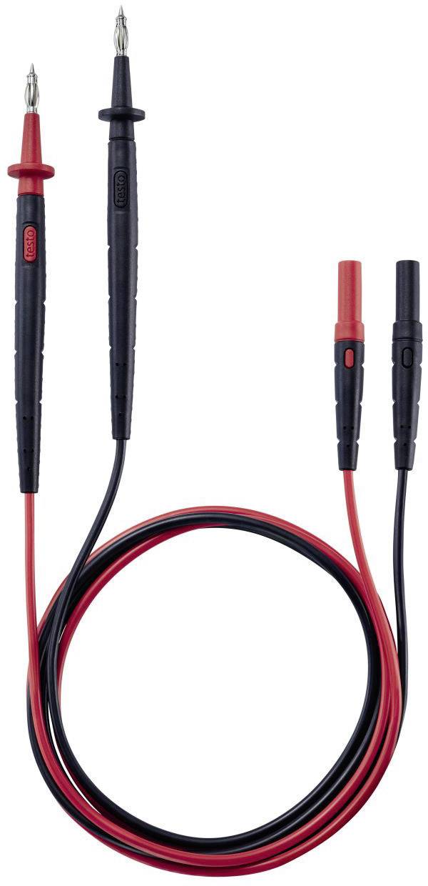 Deux fils de mesure, un rouge et un noir, munis de pointes de mesure isolées et de fiches de connexion ; pour appareils de mesure électriques.