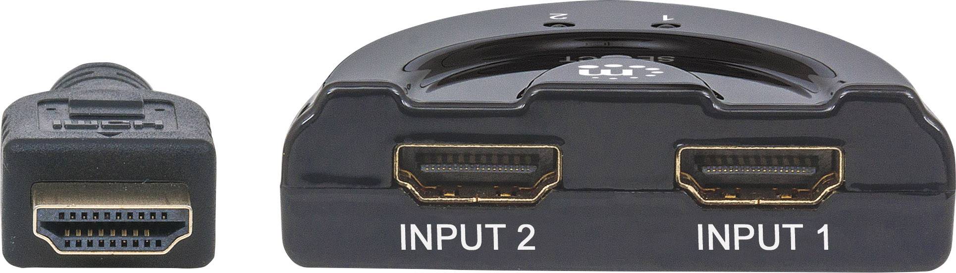 Manhattan 207416 2 ports Switch HDMI affichage LED, Lecture 3D possible, contacts dorés 1080 pixels