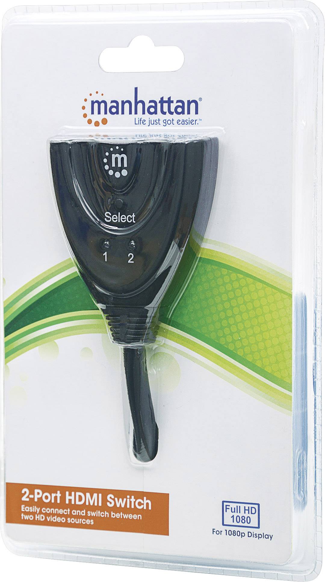 Manhattan 207416 2 ports Switch HDMI affichage LED, Lecture 3D possible, contacts dorés 1080 pixels
