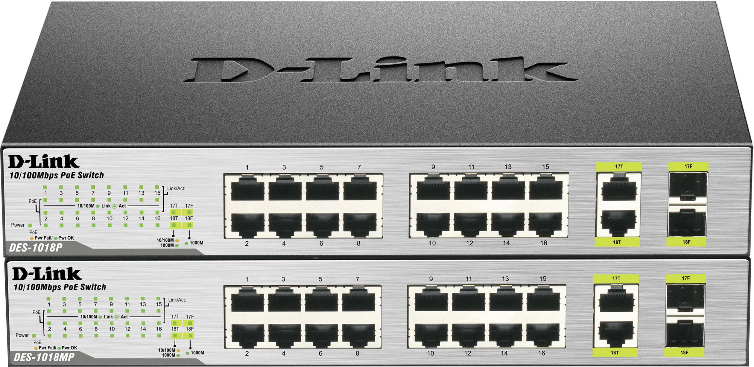 Switch réseau D-Link DES-1018MP 16+2 ports 100 MBit/s fonction PoE