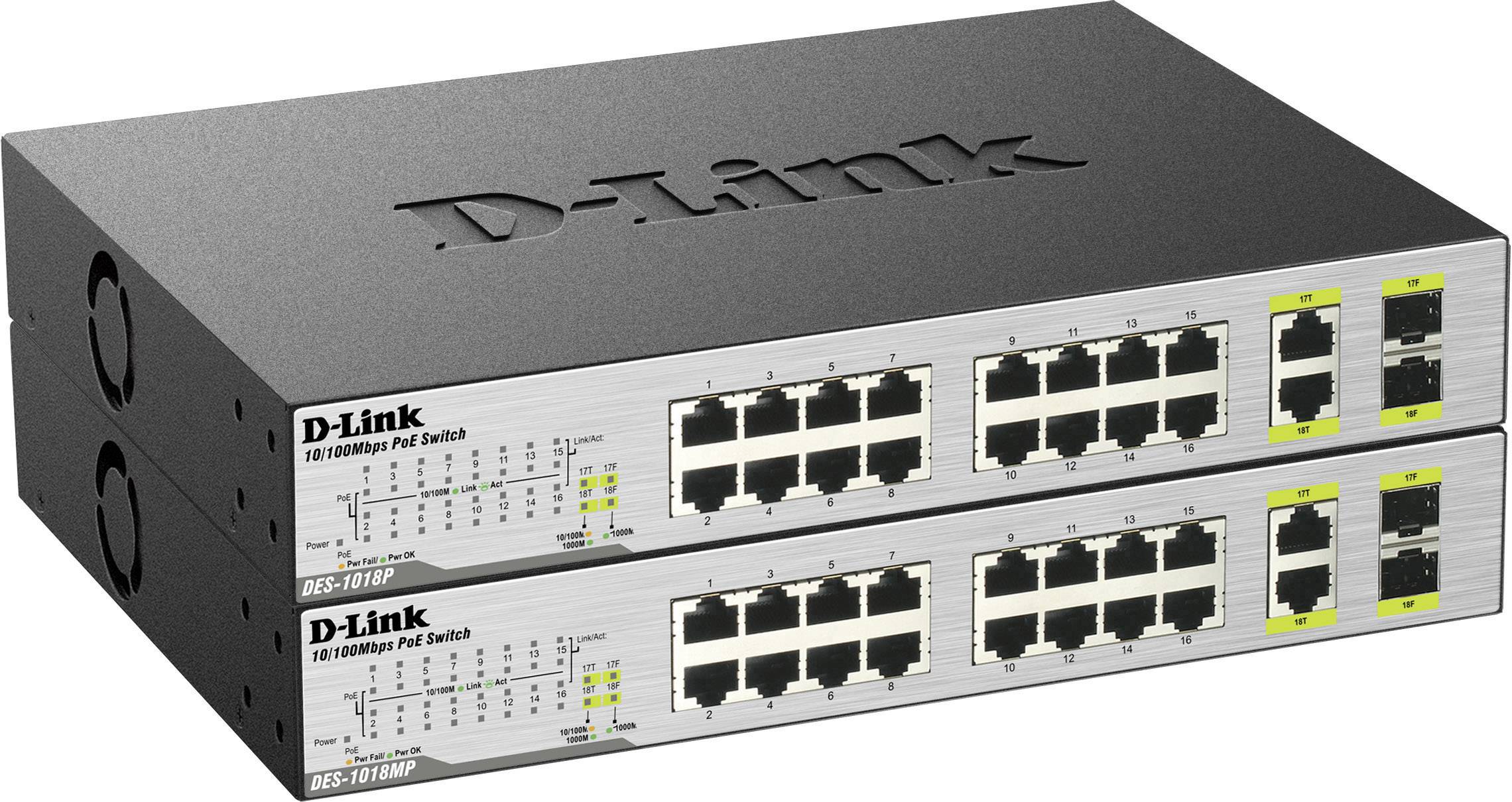 Switch réseau D-Link DES-1018MP 16+2 ports 100 MBit/s fonction PoE