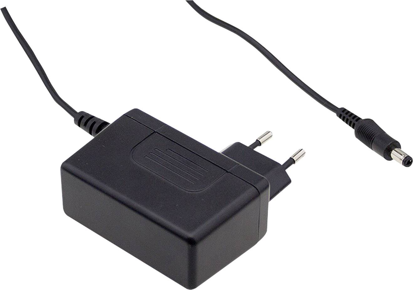 Bloc d'alimentation noir avec fiche européenne et câble de connexion DC. Adapté aux appareils électroniques avec consommation électrique correspondante.