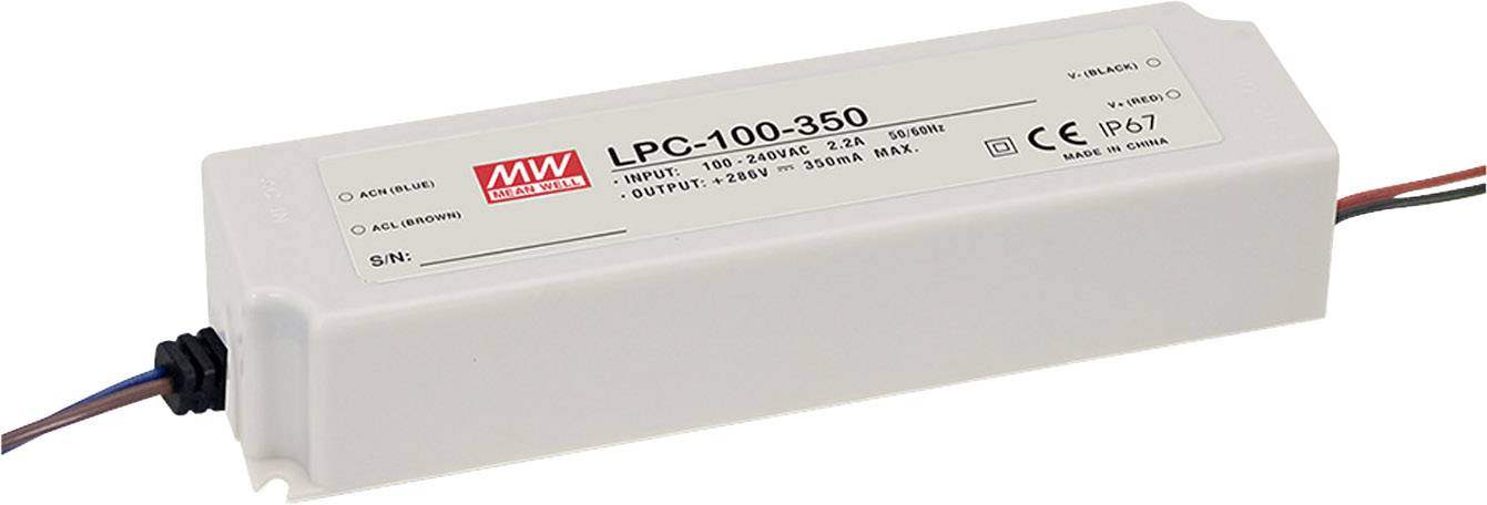 Bloc d'alimentation à découpage LED Driver de LED à courant constant Mean Well LPC-100-350 100 W (max) 0.35 A 143 - 286 V/DC non