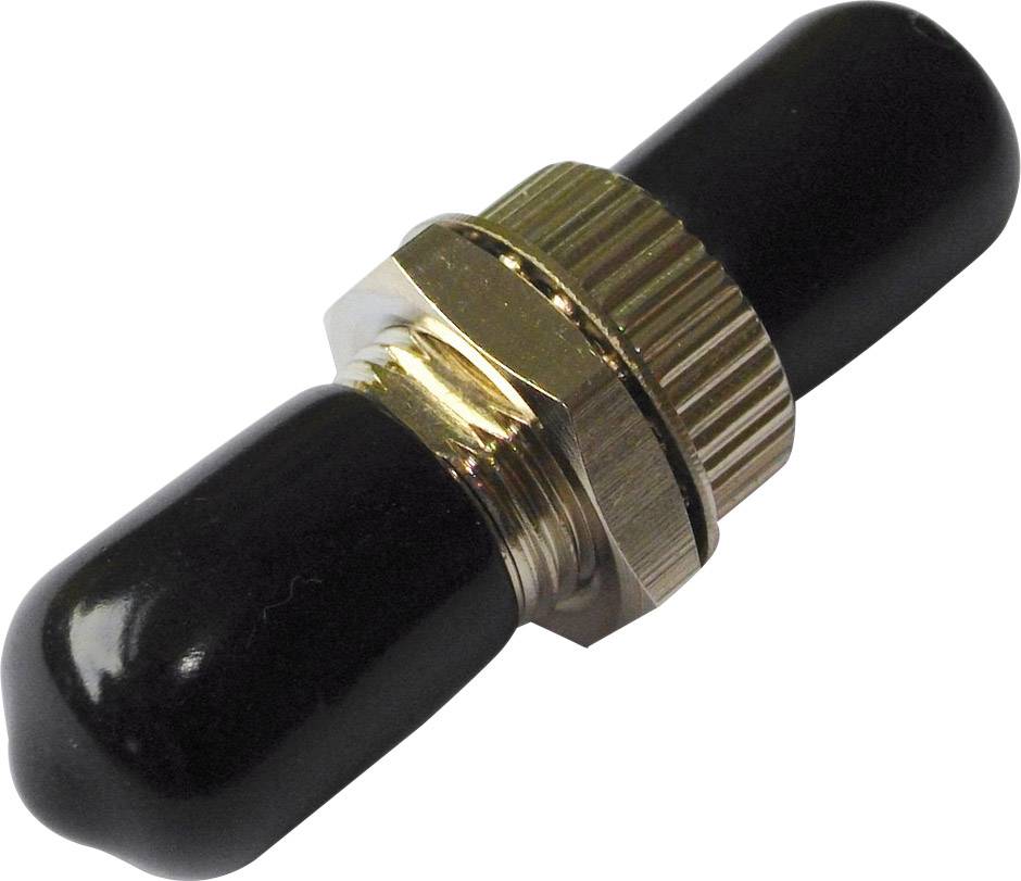 Un connecteur d'antenne noir et cylindrique avec un filetage doré, probablement destiné à être raccordé à un appareil électronique.