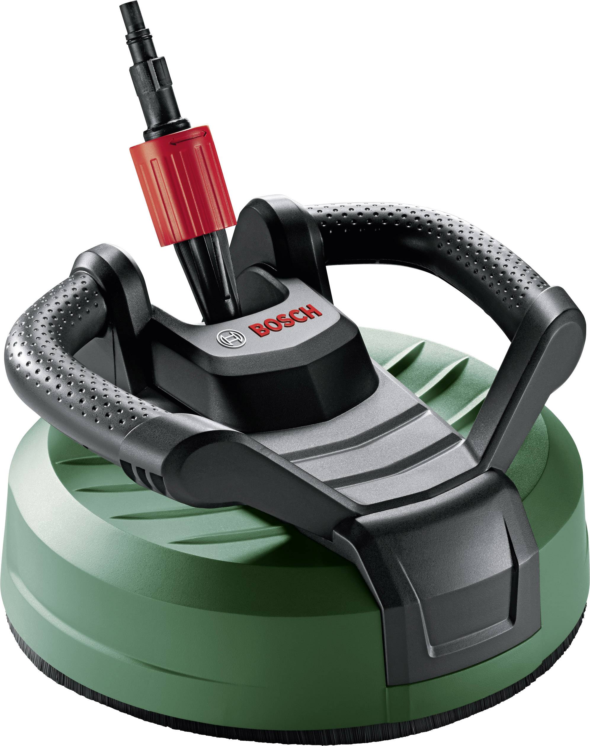Appareil de nettoyage Bosch vert avec poignée noire et raccordement rouge sur le dessus.