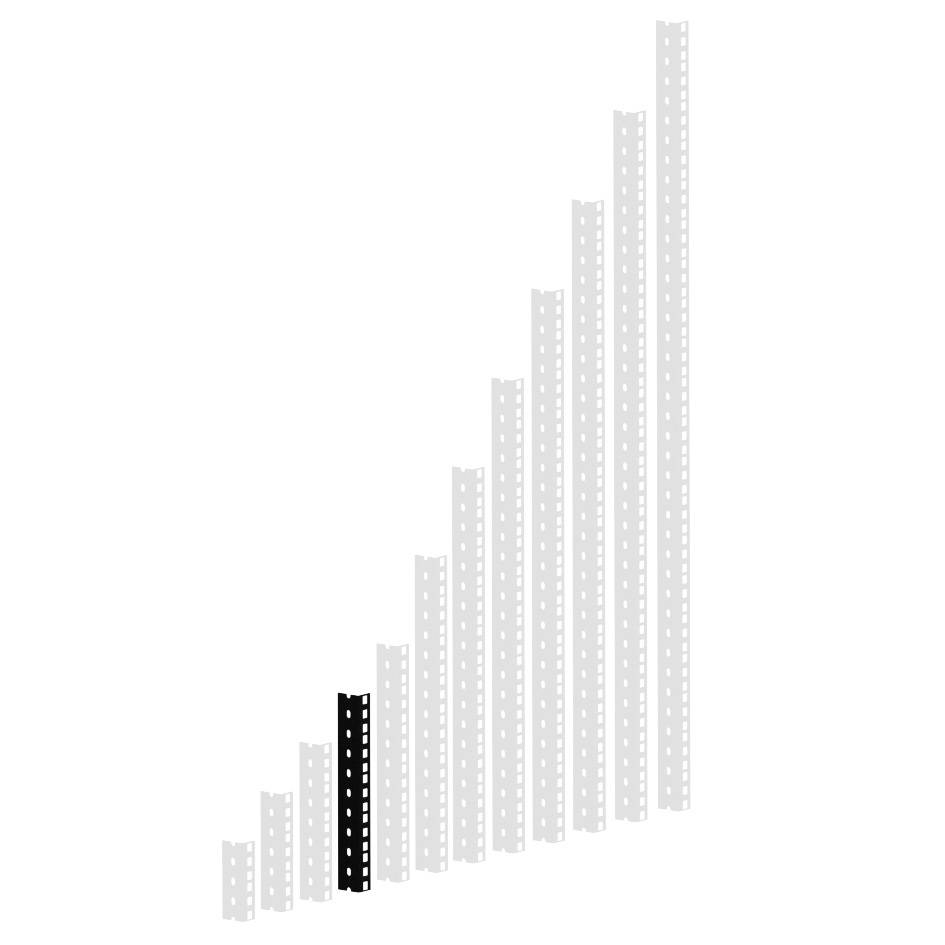 Sept barres verticales grises de hauteurs différentes, disposées en forme de croissance ; la deuxième barre à partir de la gauche est noire.
