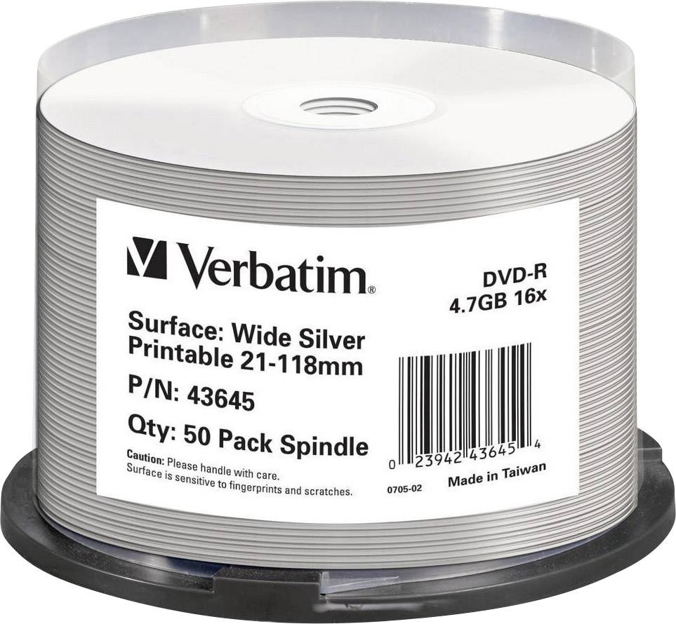 DVD-R vierge Verbatim 43645 50 pc(s) 4.7 GB 120 min imprimable