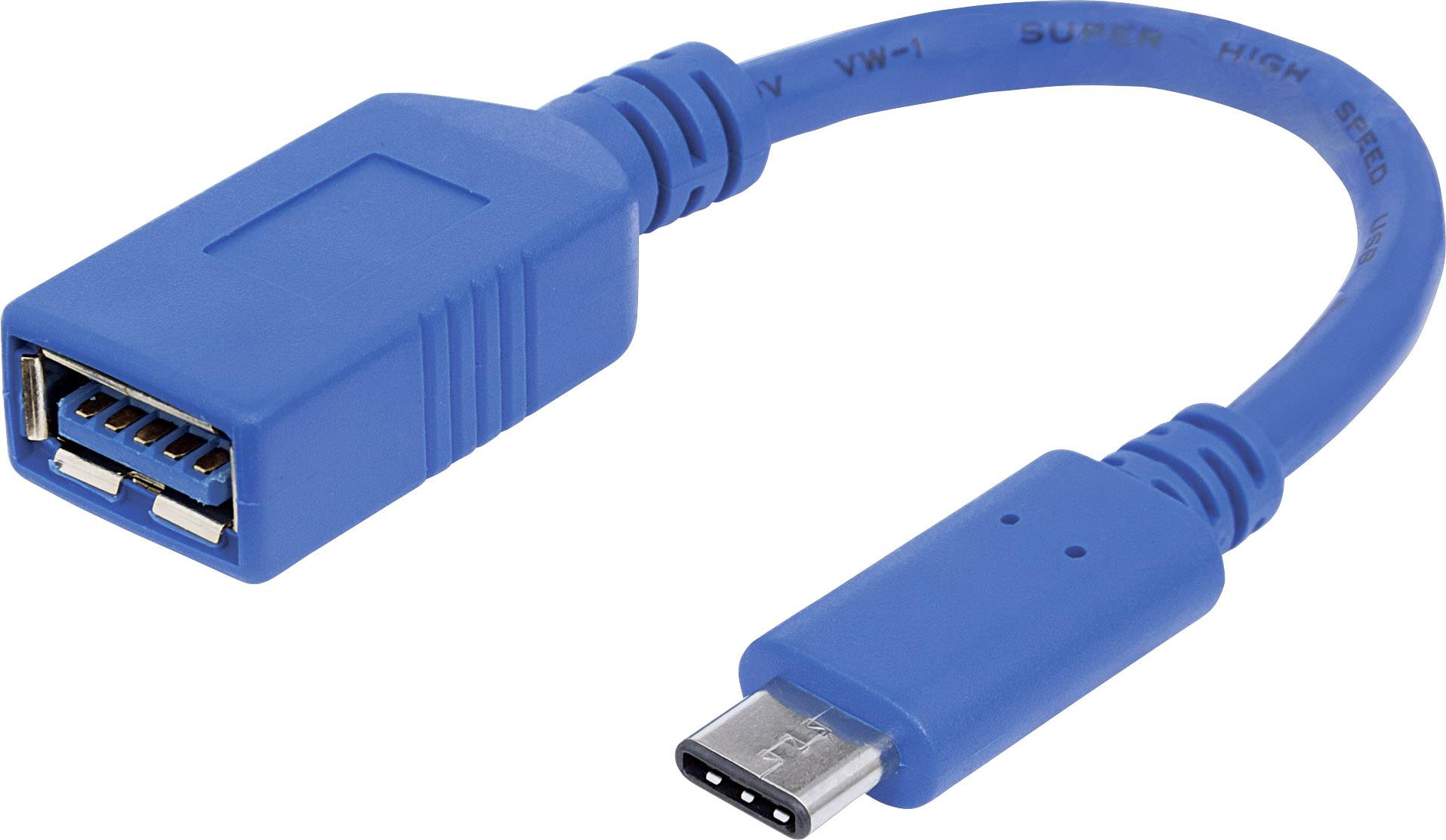 Adaptateur USB 2.0, USB 3.0 Manhattan 353540 - [1x USB 3.0 femelle type A - 1x USB-C® mâle] - 15.00 cm - bleu blindage simple