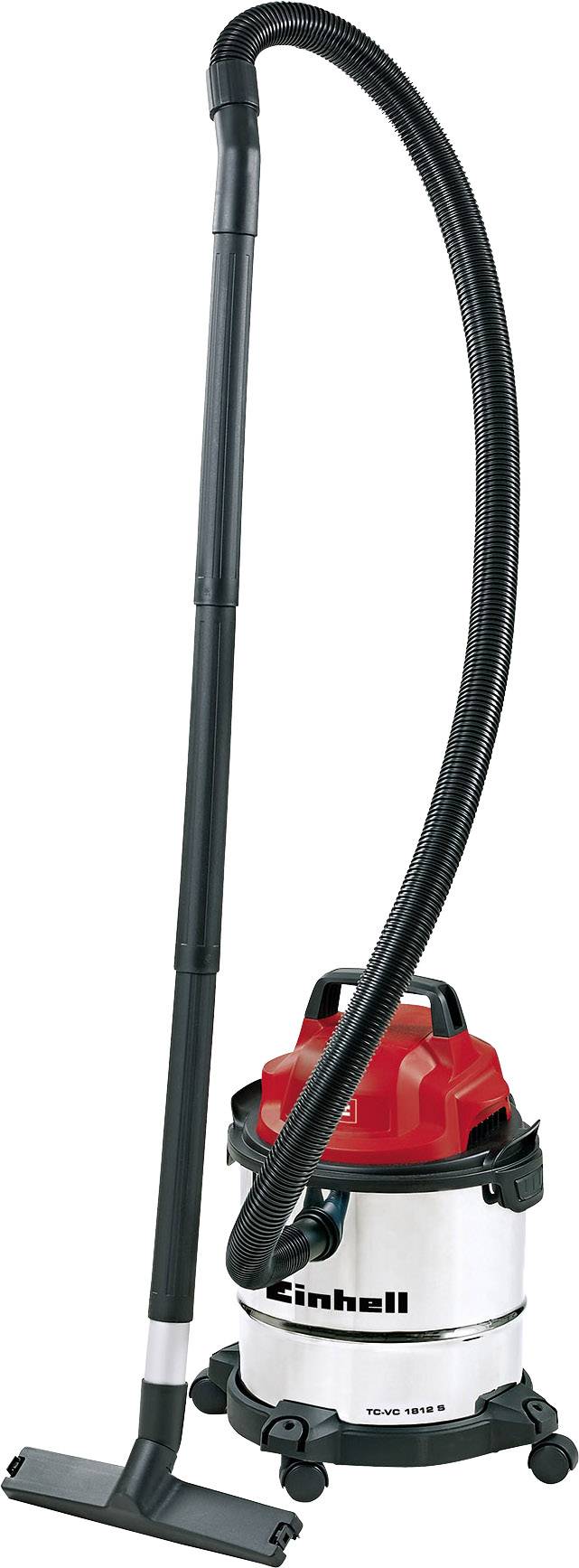 Aspirateur eau et poussière avec boîtier rouge et noir, grand réservoir et long tuyau flexible. Adapté à divers travaux de nettoyage.
