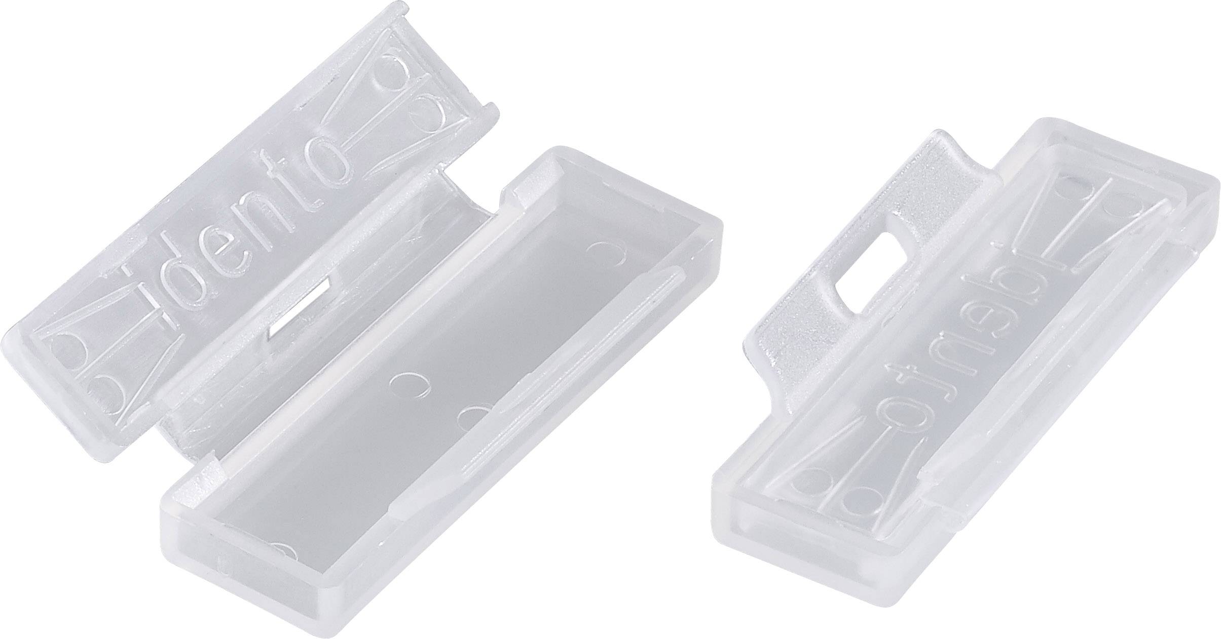 Deux boîtes en plastique transparent, l'une ouverte, l'autre fermée, probablement destinées à ranger de petits objets.