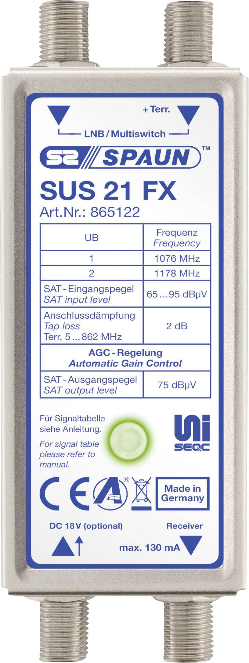 Spaun SUS 21 FX SAT Multischalter Unicable Eingänge (Multischalter): 3 (2 SAT/1 terrestrisch)