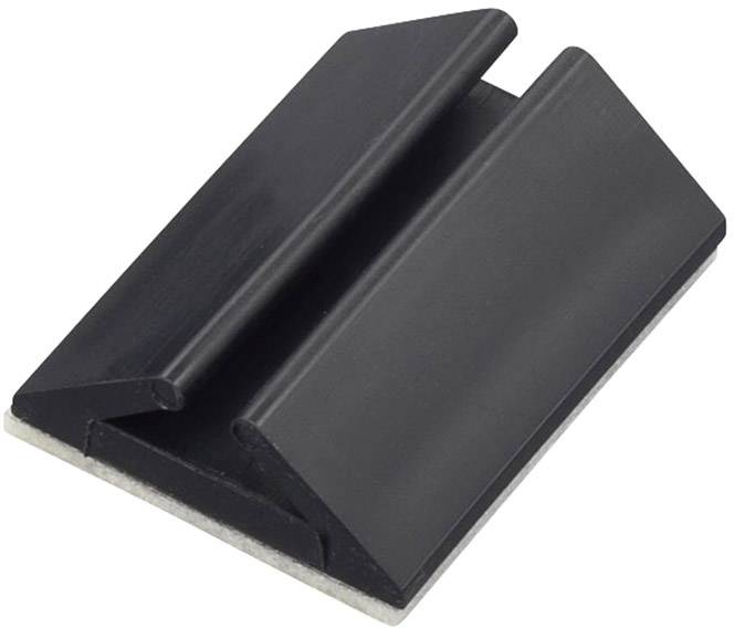 Un cale de meuble noir en plastique en forme de coin, doté d'une surface antidérapante à sa base. Utilisé pour maintenir les meubles de manière stable.