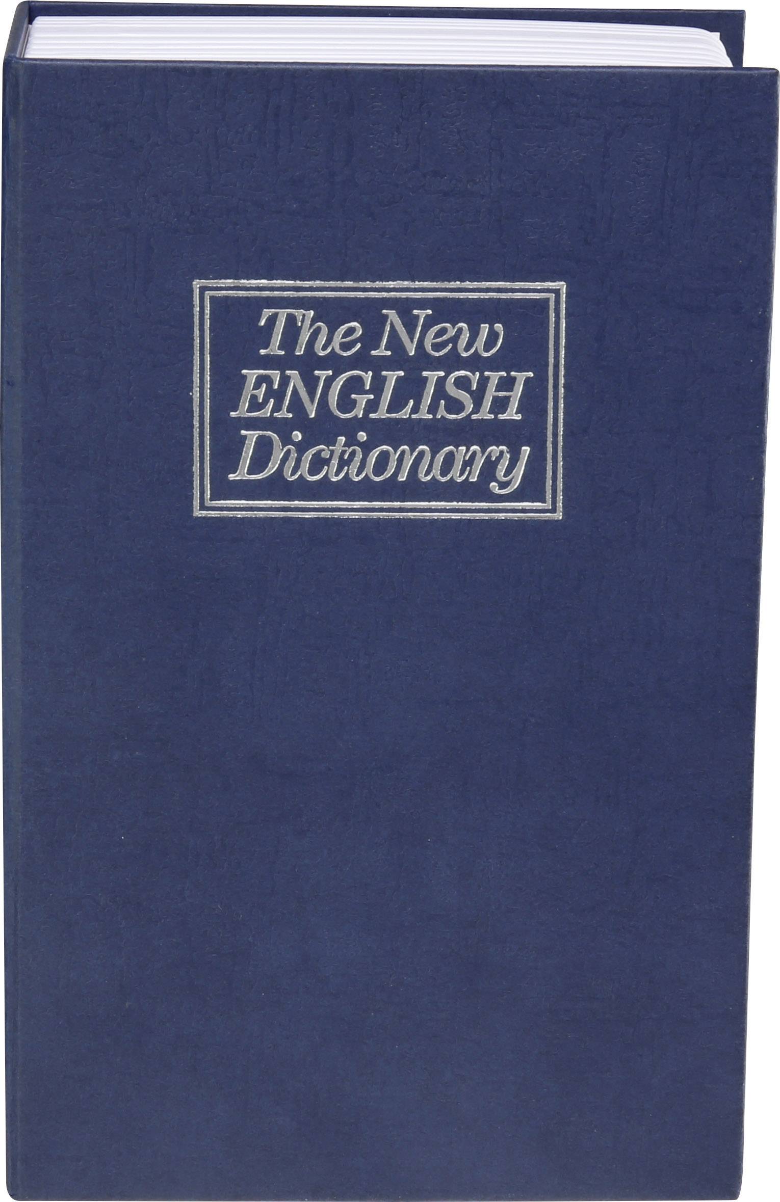 Un livre bleu portant le titre 'The New English Dictionary' sur sa couverture.