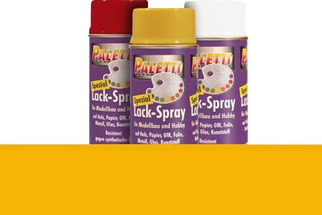 Trois bombes de peinture en aérosol portant l'inscription 'Palette Spezial Lack-Spray'. Convient pour le bois, le papier, le PRV, le film, le métal, le verre, le plastique.