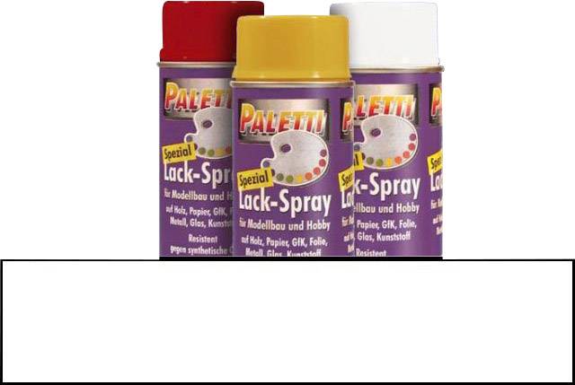 Trois bombes de peinture en spray de la marque Paletti en rouge, jaune et blanc. Utilisables sur le bois, le papier, le plastique et plus encore.