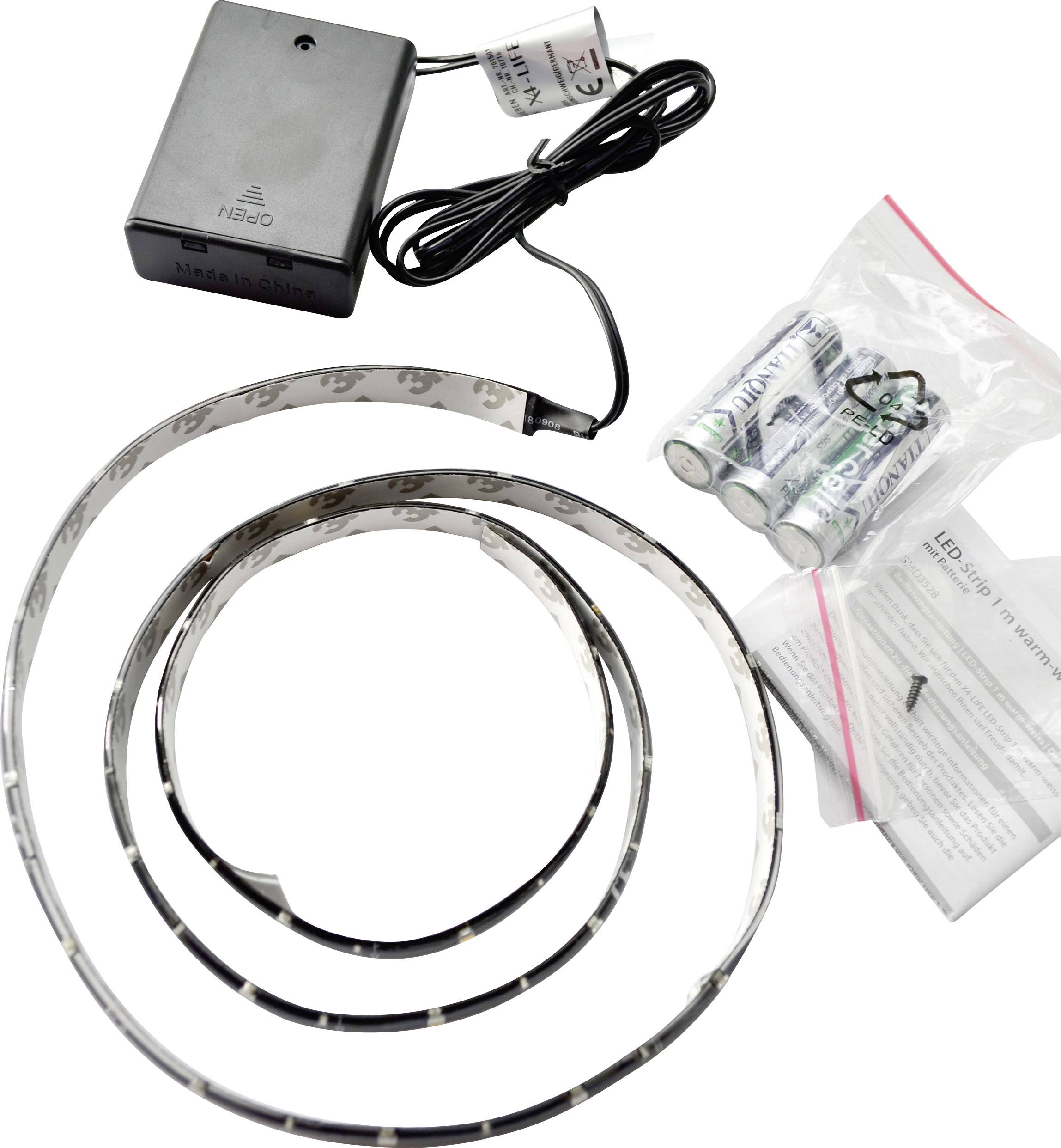 X4-LIFE 701501 Ruban LED (Set complet) avec compartiment pour batterie 4.5 V 1 m blanc chaud 1 pc(s)