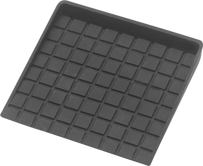 Un plateau rectangulaire noir avec un motif de grille carrée sur sa surface.
