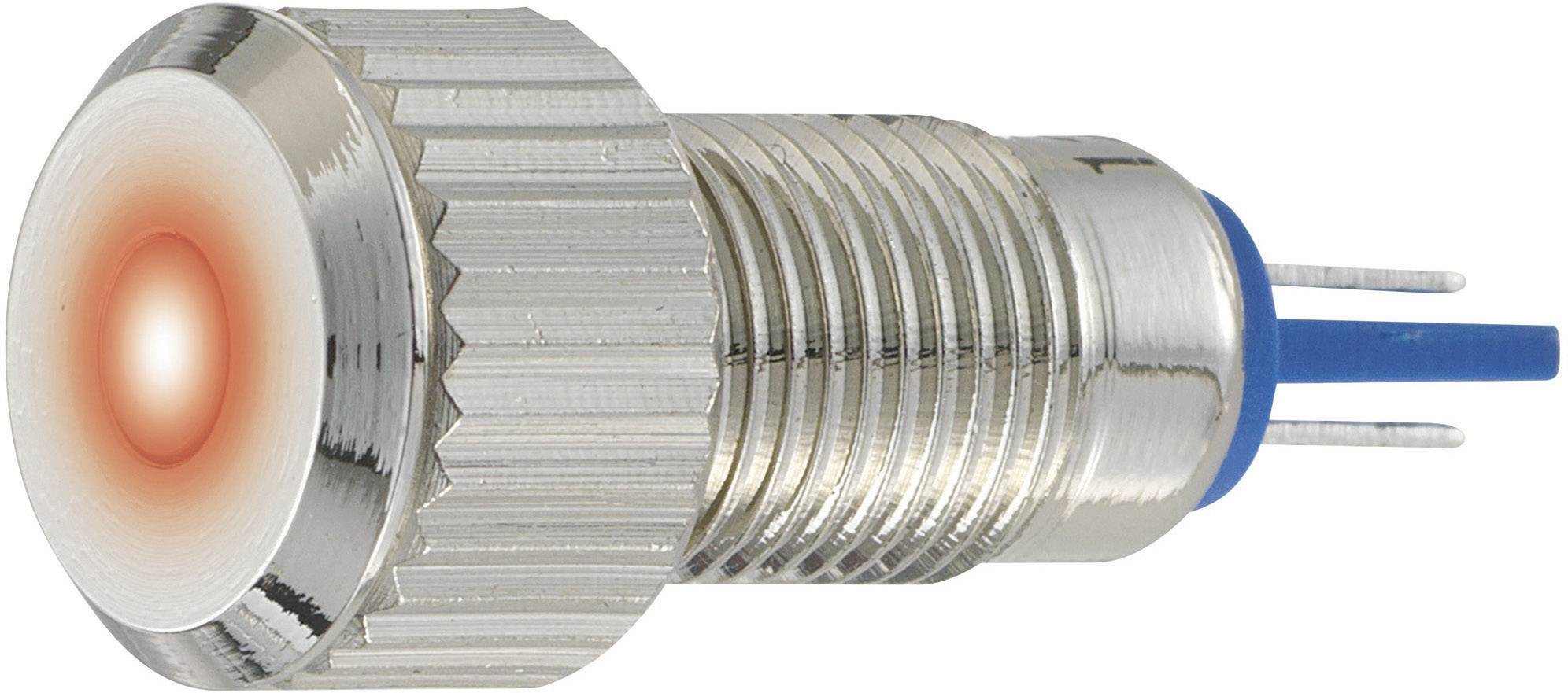 Indicateur métallique à LED avec LED rouge vive, indiquant l'état de fonctionnement ou une alarme, intégré dans un appareil ou un panneau.
