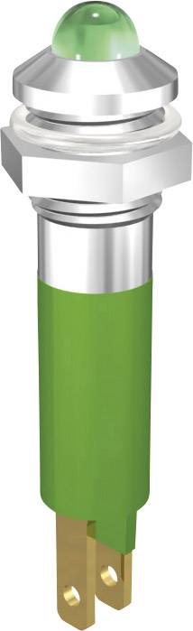 Voyant pilote à LED vert avec boîtier métallique et élément de fixation, adapté aux applications industrielles ou techniques.