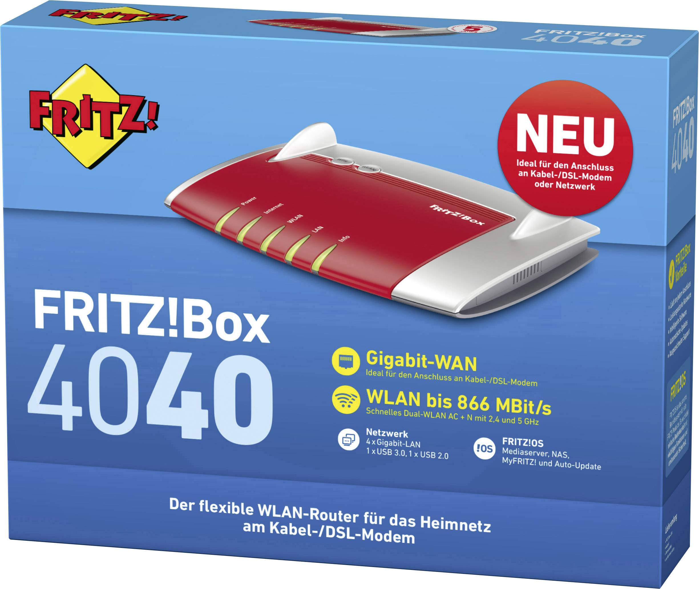 Routeur Wi-Fi AVM FRITZ!Box 4040 1.3 GBit/s 2.4 GHz, 5 GHz