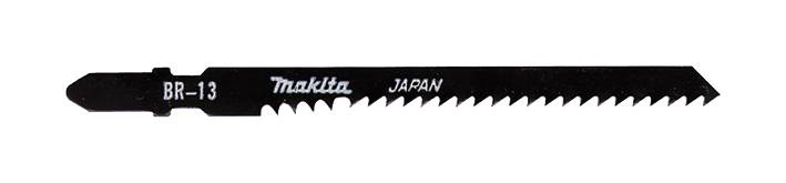 Lame de scie sauteuse noire avec inscription 'BR-13 Makita Japan', adaptée pour la coupe du bois et des matières plastiques, dents tranchantes, design robuste.