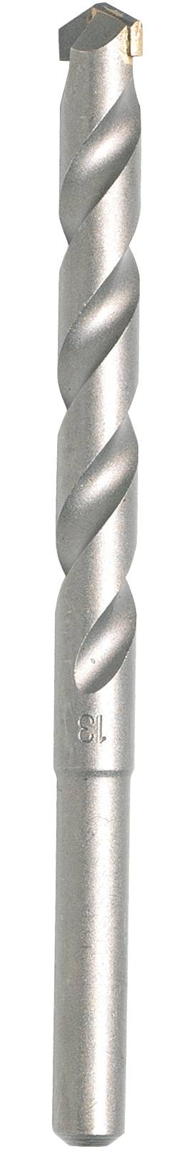 Un foret en argent avec des rainures en spirale, adapté pour percer la maçonnerie ou le béton.