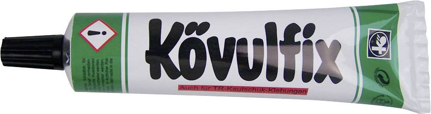Un tube de colle de la marque 'Kövulfix' avec un emballage vert et blanc. Adapté pour les collages de plastique TR.