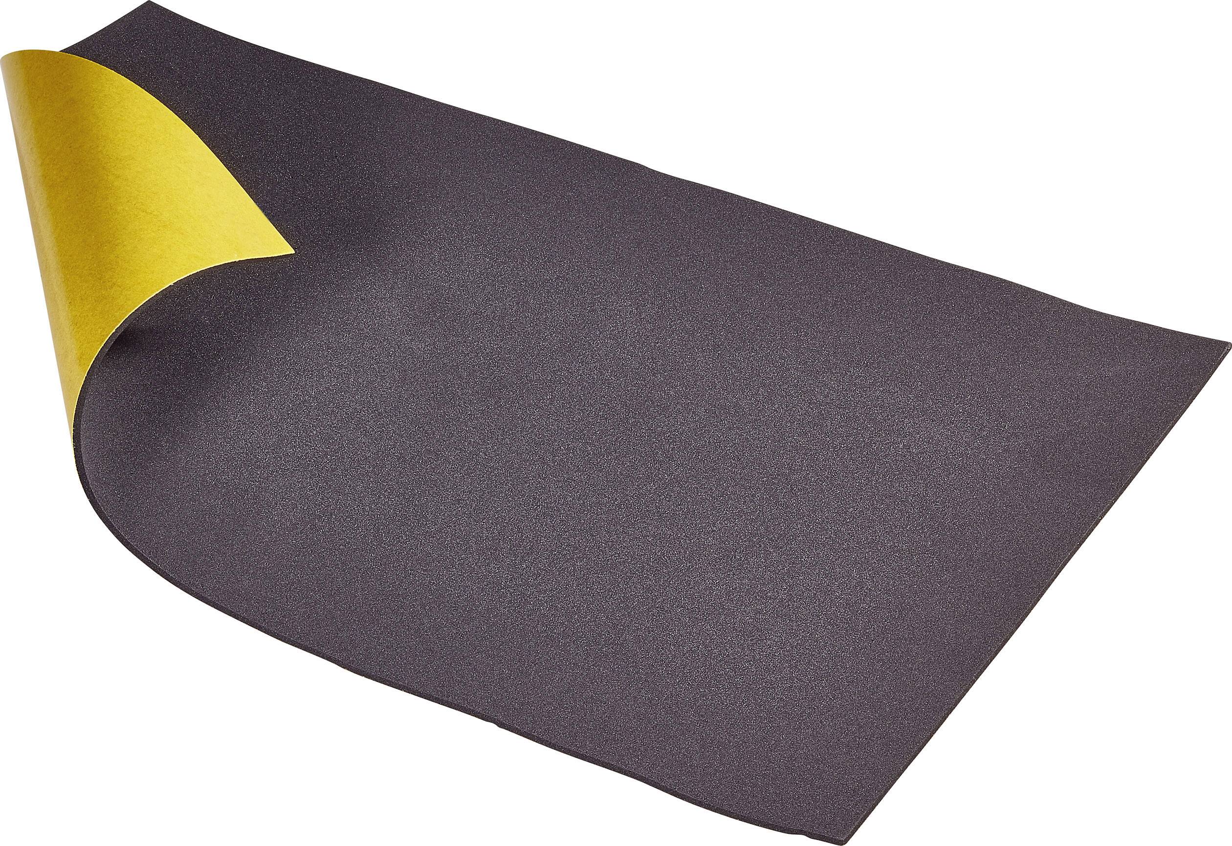 Une grande feuille de papier de verre noir, pliée vers le haut à un coin, avec un revers jaune visible.