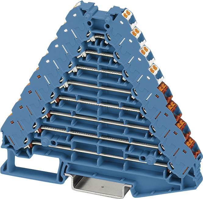 Un système de blocs de connexion empilables en forme de pyramide avec des éléments bleus et oranges, qui simplifie les connexions électriques.