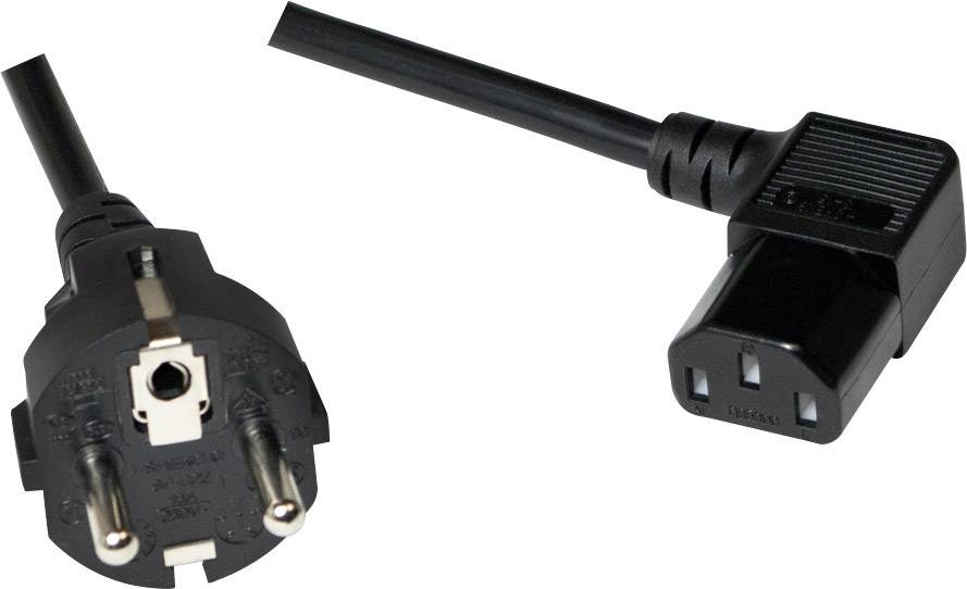 Câble d'alimentation européen Schuko avec fiche IEC-C13 coudée, câble noir.