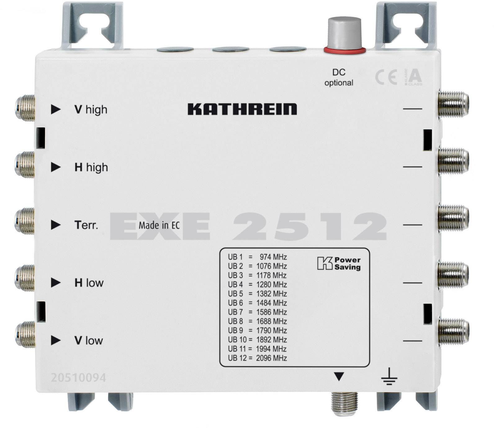 Kathrein EXE 2512 Commutateur multiple SAT cascade Unicable Entrées (commutateur multiple): 5 (4 SAT/1 terrestre) Nombr