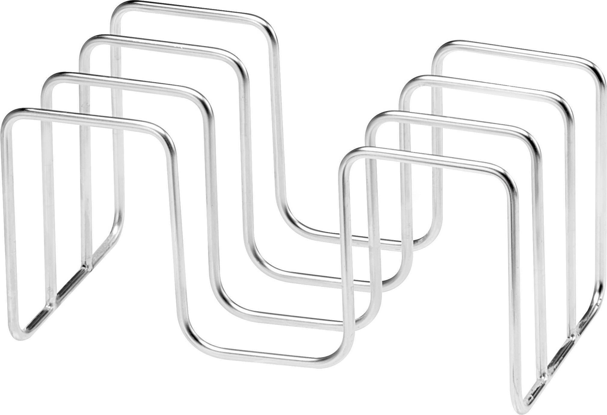 Support de couvercles de casserole en métal avec plusieurs fentes verticales pour le rangement des couvercles.