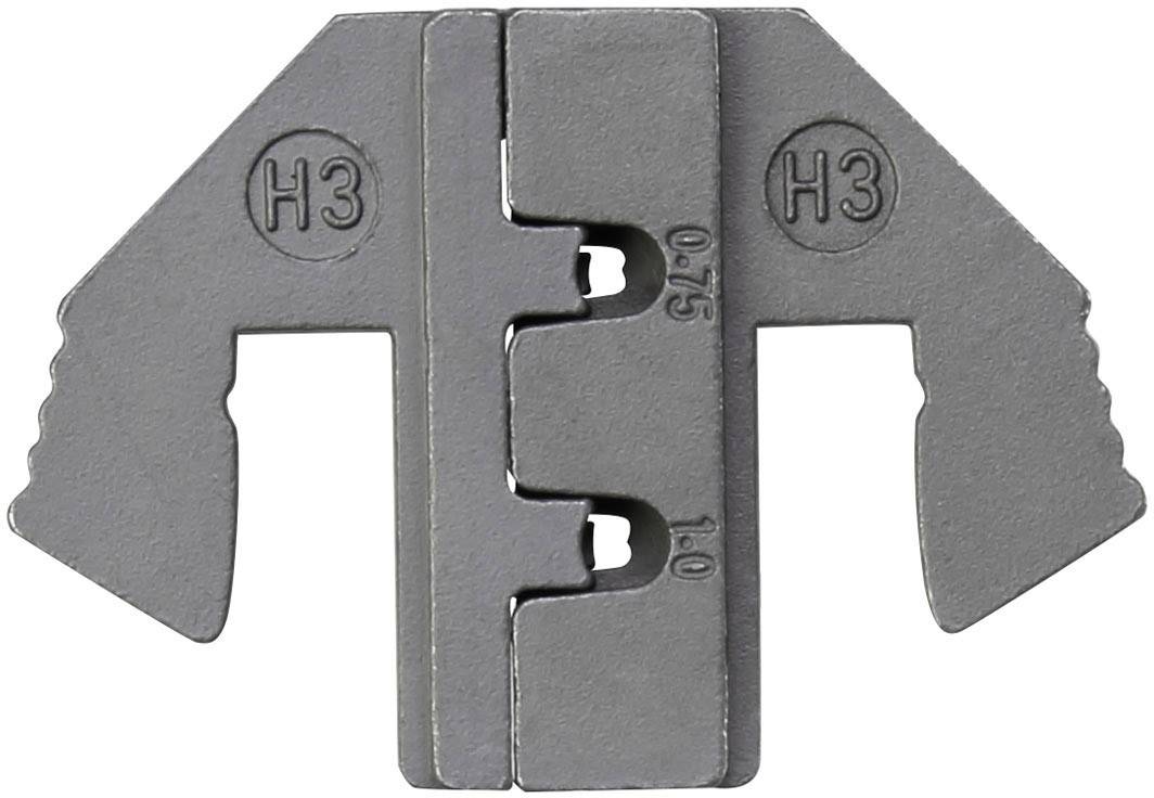 Pièce métallique à deux ailes, marquée 'H3', avec une charnière centrale et des encoches pour l'ajustement de la hauteur ; faisant partie d'un système de ferrures de meuble.