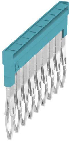 Connecteur avec dix broches argentées et boîtier turquoise, marqué '2.5', montrant des contacts électroniques pour connexions de circuits imprimés.