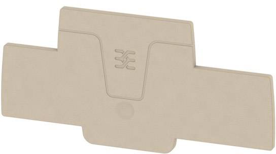 Une pièce en plastique beige avec un logo estampé et un design symétrique.