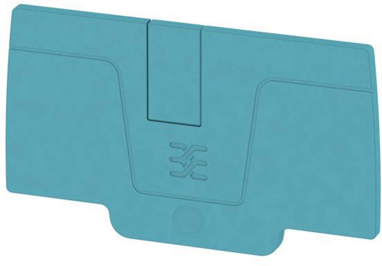 Une pièce en plastique bleue avec un symbole en relief, probablement un composant électrique ou mécanique.