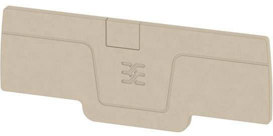 Une pièce rectangulaire en plastique avec un logo estampé au centre, probablement un couvercle ou un élément de protection.