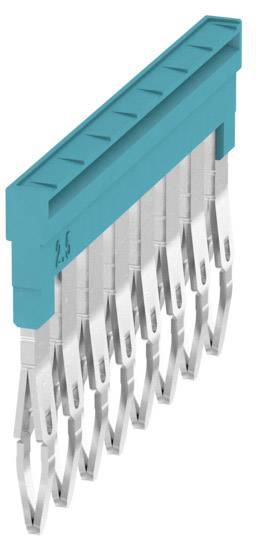 Image d'un connecteur bleu avec des broches métalliques, adapté aux fiches de 2,5 mm. Disposition verticale, contexte technologique.