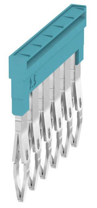Connecteur multipolaire bleu avec contacts métalliques, adapté aux connexions électriques avec un espacement de 2,5 mm entre les broches.