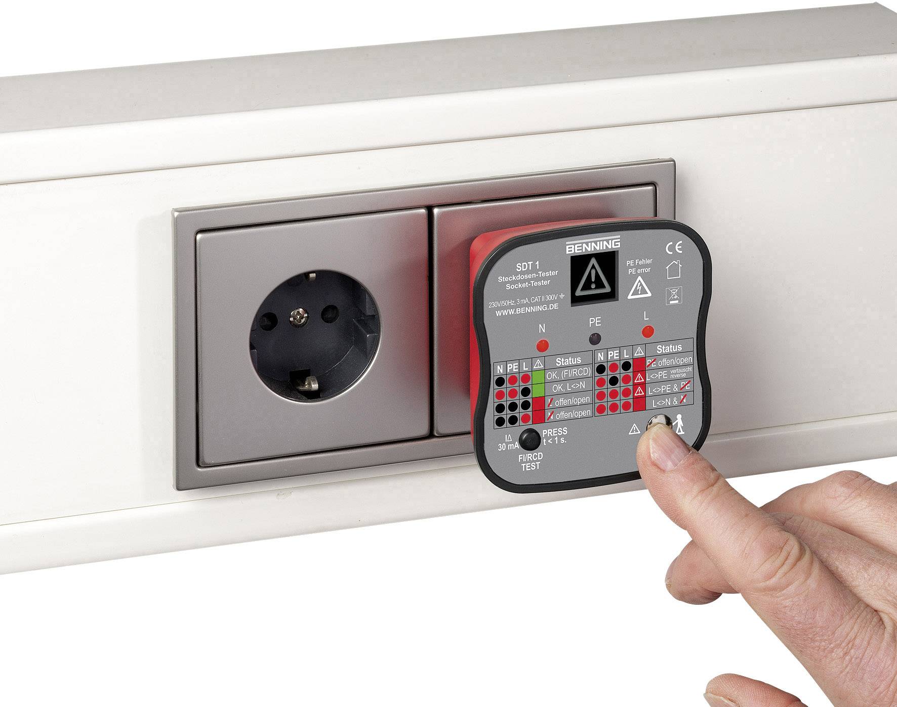 Testeur de prise Benning SDT 1 CAT III 300 V LED, LCD