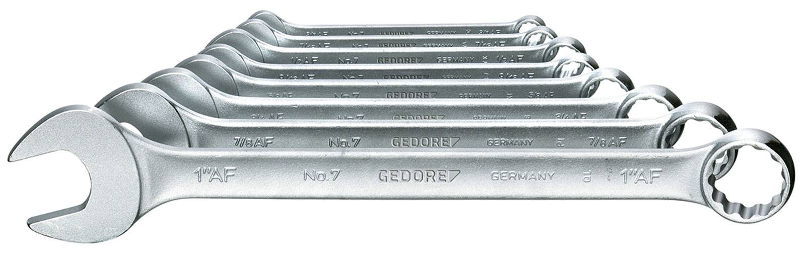 Un ensemble de huit clés polygonales de différentes tailles, en métal brillant, portant la mention 'GEDORE GERMANY'.