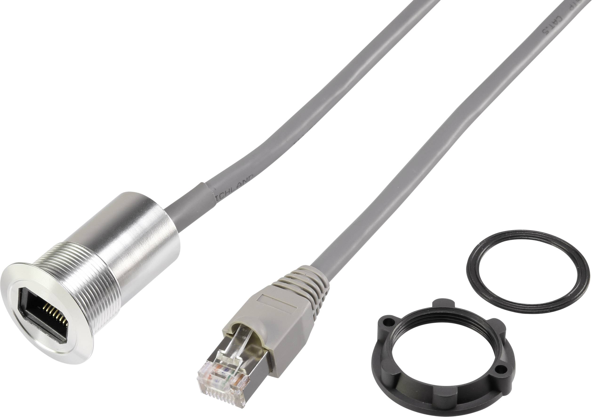 Embase RJ45 femelle, Longueur de câble 1.50 m TRU COMPONENTS RJ45-03-BK embase femelle, mâle, droit noir 1 pc(s)