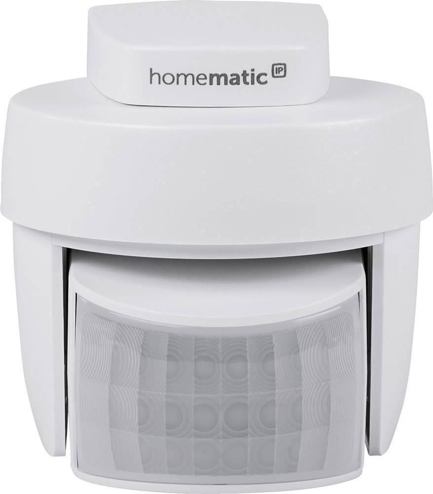 Un détecteur de mouvement blanc de Homematic IP avec un boîtier arrondi, adapté aux systèmes domotiques intelligents.
